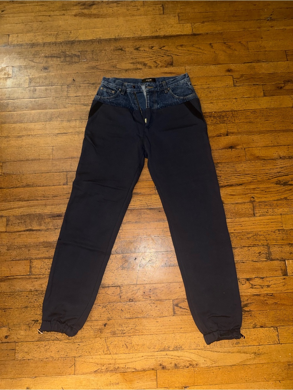 AMIRI Two-Tone Navy and Denim Straight-Leg Jeans